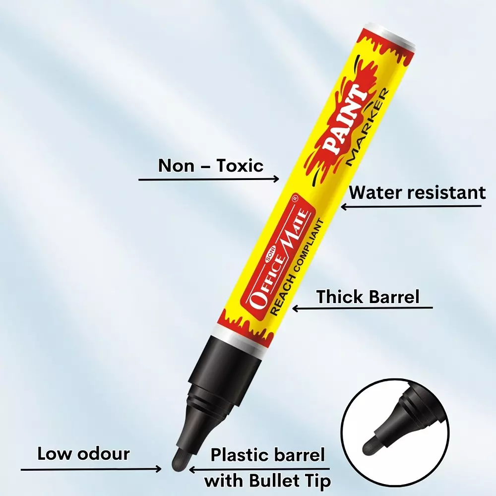 Soni Office Mate Regular Paint Marker 4.5 mm Bullet Tip Long-Lasting Oil-Based Ink for Scrapbooks, Art & Labelling, Multicolor (Pack of 8)