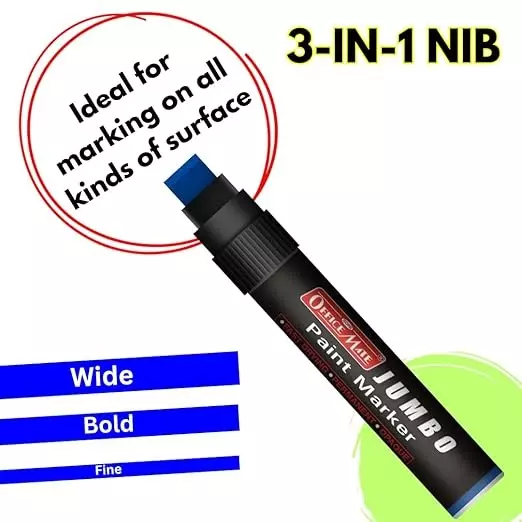 Soni Office Mate Jumbo Paint Marker 15 mm Chisel Tip Oil-Based, Non-Toxic for Murals, Signage & Large Art, Blue