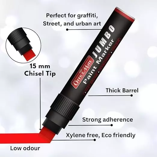 Soni Office Mate Jumbo Paint Marker 15 mm Chisel Tip Oil-Based, Non-Toxic for Murals, Signage & Large Art, Red
