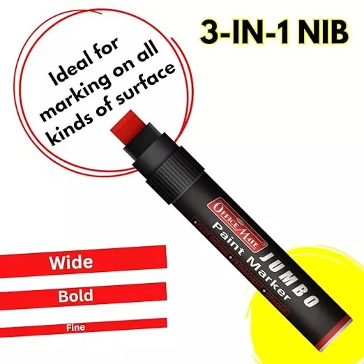 Soni Office Mate Jumbo Paint Marker 15 mm Chisel Tip Oil-Based, Non-Toxic for Murals, Signage & Large Art, Red