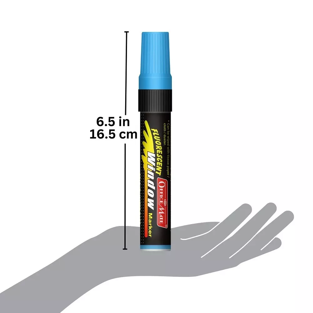 Soni Office Mate Jumbo Chalk Window Marker 15 mm Chisel Tip Smudge-Free, Easy Erase for Glass, Mirrors, Displays & More, Blue
