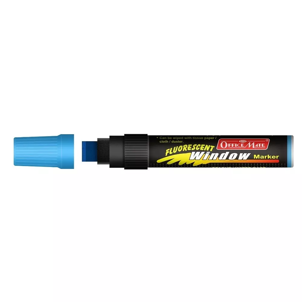 Soni Office Mate Jumbo Chalk Window Marker 15 mm Chisel Tip Smudge-Free, Easy Erase for Glass, Mirrors, Displays & More, Blue