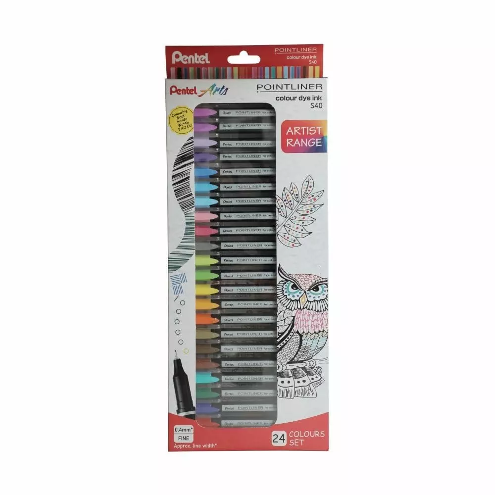pentel-pointliner-marker-set-04-mm-line-width-fine-tip-24-color-s40-set-of-24-pcs