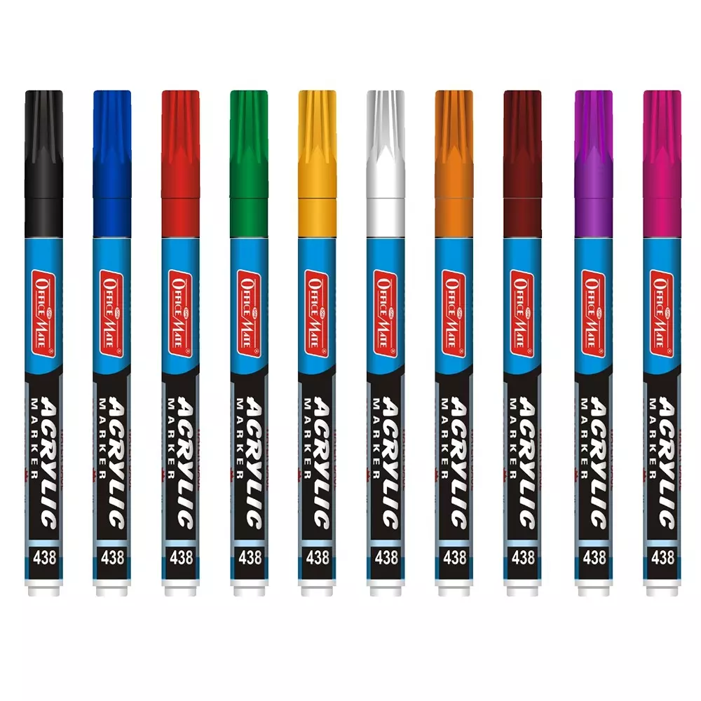 Soni Office Mate 3.05 mm Fine Tip Acrylic Paint Marker Water Based Ink, Fade Resistant for Detailed DIY & Painting, Multicolor (Pack of 10)