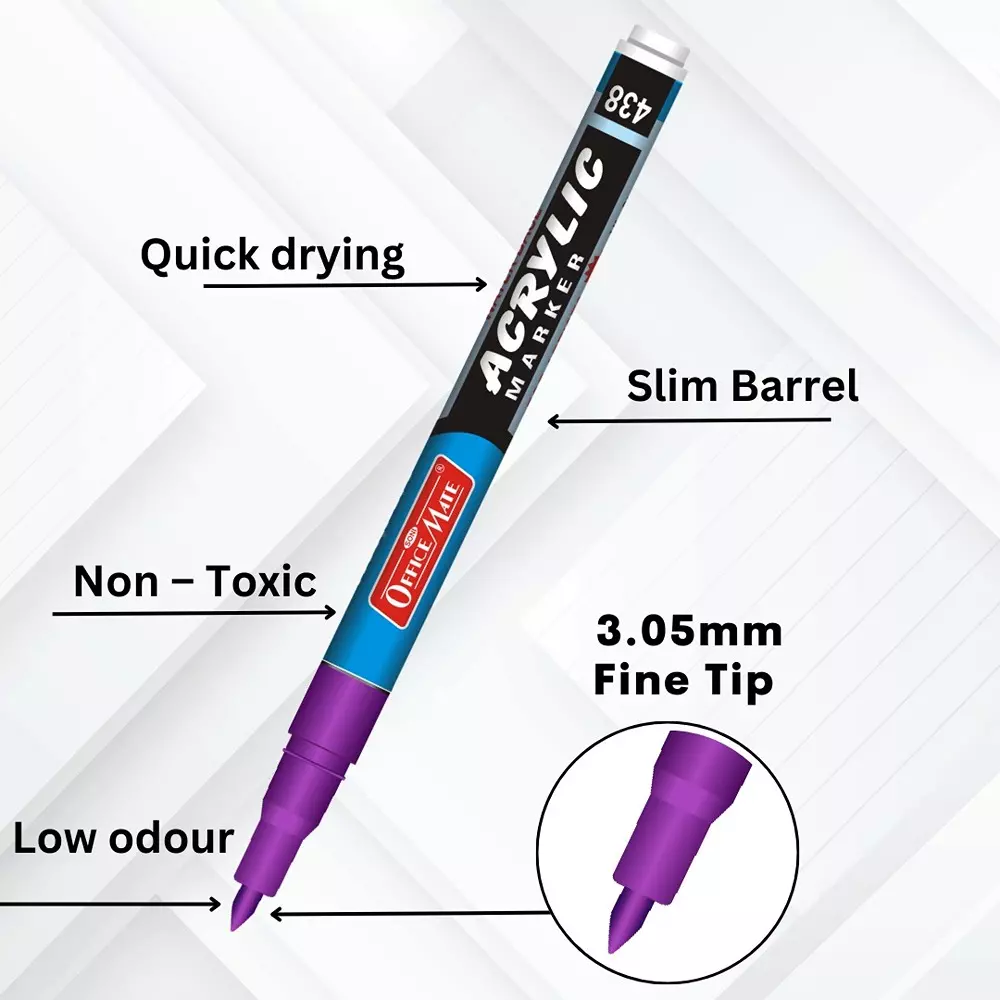 Soni Office Mate 3.05 mm Fine Tip Acrylic Paint Marker Water Based Ink, Fade Resistant for Detailed DIY & Painting, Multicolor (Pack of 10)