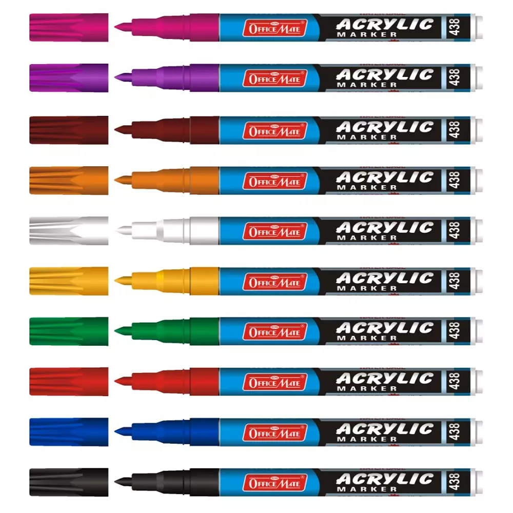 Soni Office Mate 3.05 mm Fine Tip Acrylic Paint Marker Water Based Ink, Fade Resistant for Detailed DIY & Painting, Multicolor (Pack of 10)