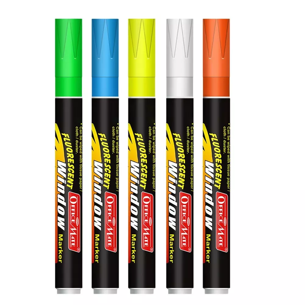 Soni Office Mate Fluorescent Chalk Window Marker 4.5 mm Bullet Tip Smudge-Free, Easy Erase for Cafe, Mirror, Display Multicolor (Pack of 5)