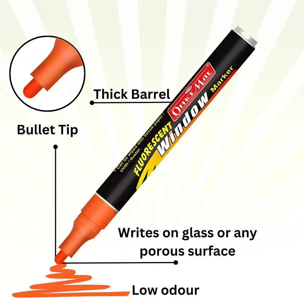 Soni Office Mate Fluorescent Chalk Window Marker 4.5 mm Bullet Tip Smudge-Free, Easy Erase for Cafe, Mirror, Display Multicolor (Pack of 5)