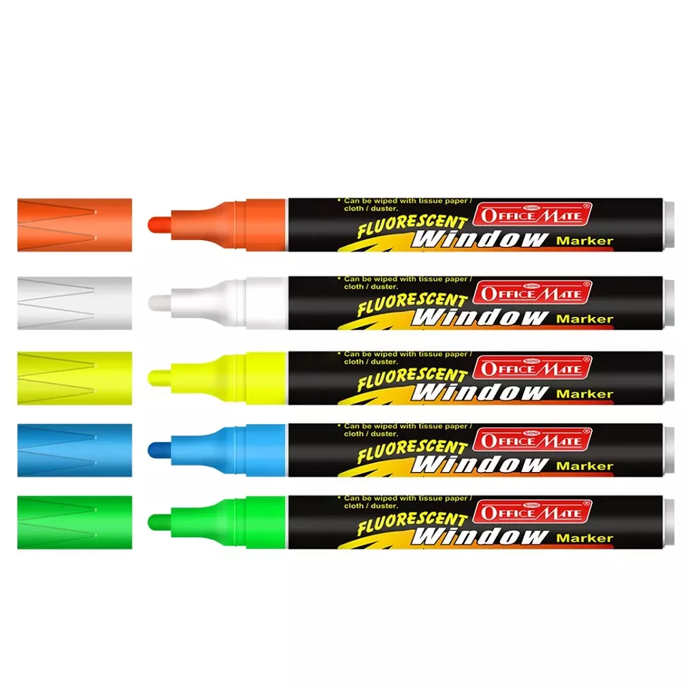 Soni Office Mate Fluorescent Chalk Window Marker 4.5 mm Bullet Tip Smudge-Free, Easy Erase for Cafe, Mirror, Display Multicolor (Pack of 5)