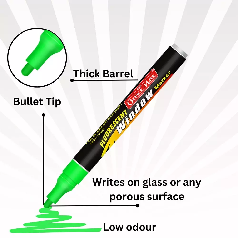 Soni Office Mate Fluorescent Chalk Window Marker 4.5 mm Bullet Tip Smudge-Free, Easy Erase for Cafe, Mirror, Display Multicolor (Pack of 10)