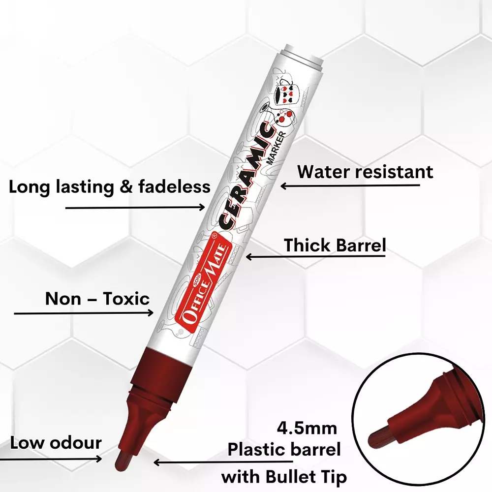 Soni Office Mate Ceramic Marker 4.5 mm Bullet Tip Long-Lasting, Smudge-Free, Fade Proof Ink for Ceramic, Rock, Glass Painting, Multicolor (Pack of 8)