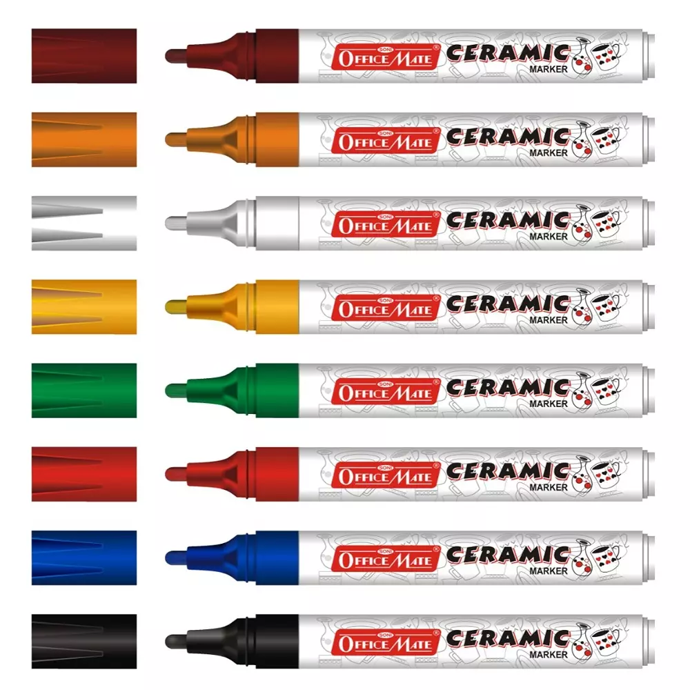 Soni Office Mate Ceramic Marker 4.5 mm Bullet Tip Long-Lasting, Smudge-Free, Fade Proof Ink for Ceramic, Rock, Glass Painting, Multicolor (Pack of 8)