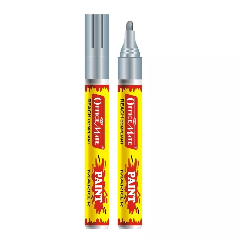 Soni Office Mate Regular Metallic Paint Marker 4.5 mm Bullet Tip Multi-Surface, Oil-Based Ink for Arts, Crafts and Markings