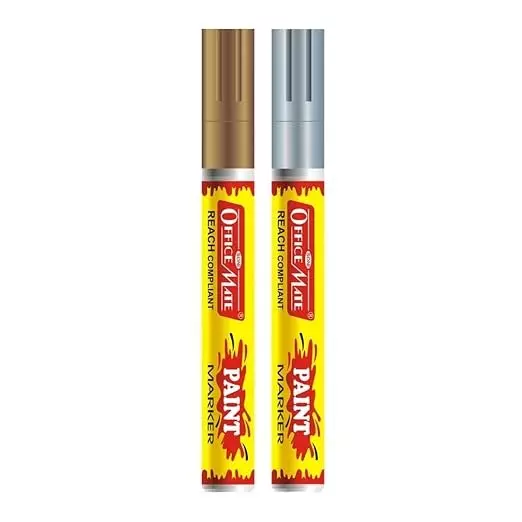 Soni Office Mate Regular Paint Marker Oil-Based, Multisurface Ink 4.5 mm Bullet Tip Ideal For Art & Craft Metallic Gold and Silver (Pack of 2)