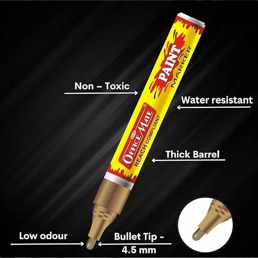 Soni Office Mate Regular Paint Marker Oil-Based, Multisurface Ink 4.5 mm Bullet Tip Ideal For Art & Craft Metallic Gold and Silver (Pack of 2)