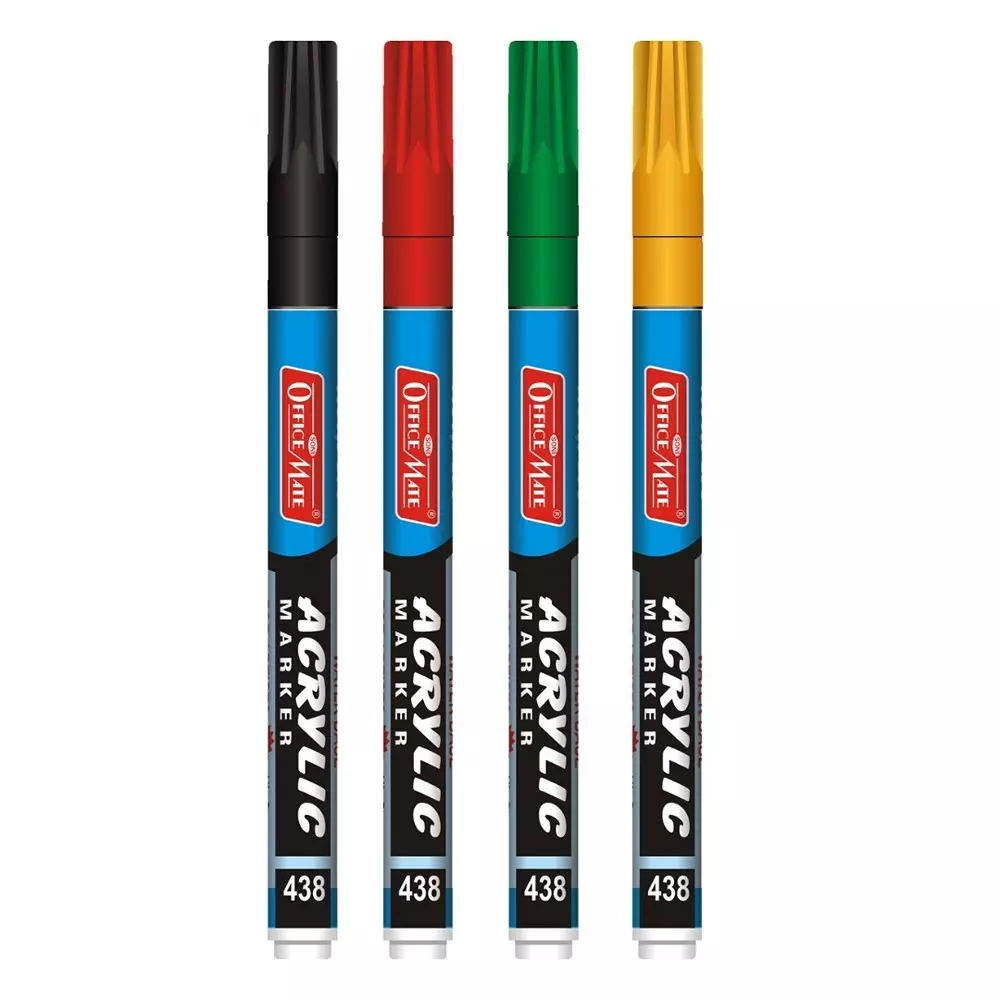 Soni Office Mate 3.05 mm Fine Tip Acrylic Paint Marker Quick Dry, Long Lasting, Water Based Ink for DIY, Crafts & Art Projects, Multicolor (Pack of 4)