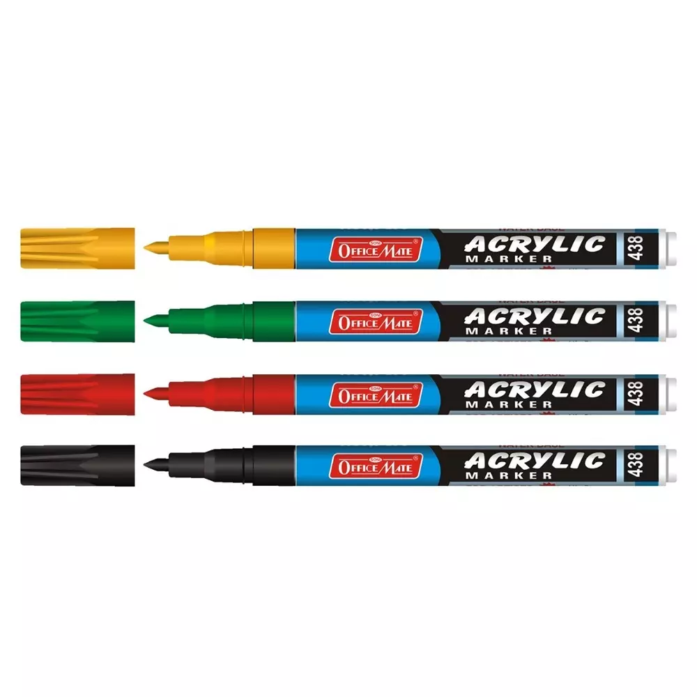 Soni Office Mate 3.05 mm Fine Tip Acrylic Paint Marker Quick Dry, Long Lasting, Water Based Ink for DIY, Crafts & Art Projects, Multicolor (Pack of 4)