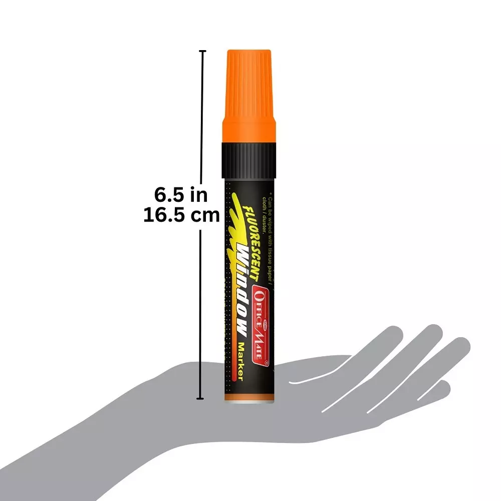 Soni Office Mate Jumbo Chalk Window Marker 15 mm Chisel Tip Smudge-Free, Easy Erase for Glass, Mirrors, Displays & More, Orange