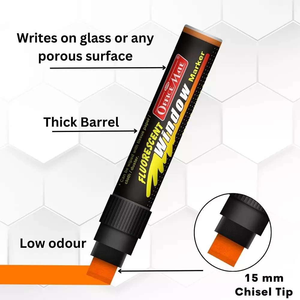 Soni Office Mate Jumbo Chalk Window Marker 15 mm Chisel Tip Smudge-Free, Easy Erase for Glass, Mirrors, Displays & More, Orange