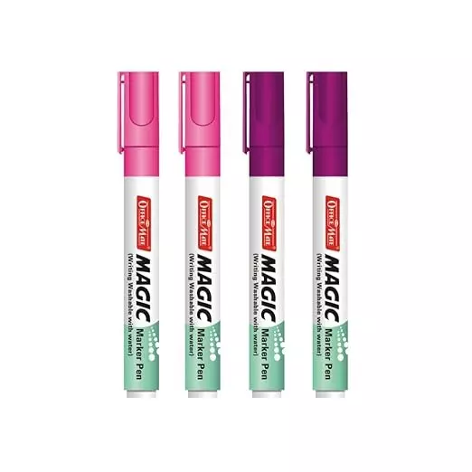 Soni Office Mate Magic Marker Pen Water-Washable, Bright Ink 4.43 mm Bullet Tip Ideal For Creative Use, Pink and Purple (Pack of 4)