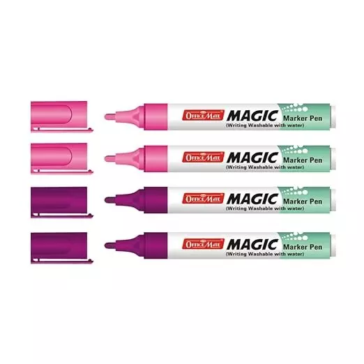Soni Office Mate Magic Marker Pen Water-Washable, Bright Ink 4.43 mm Bullet Tip Ideal For Creative Use, Pink and Purple (Pack of 4)