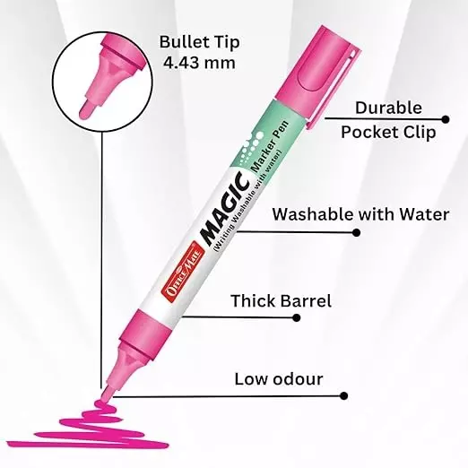 Soni Office Mate Magic Marker Pen Water-Washable, Bright Ink 4.43 mm Bullet Tip Ideal For Creative Use, Pink and Purple (Pack of 4)