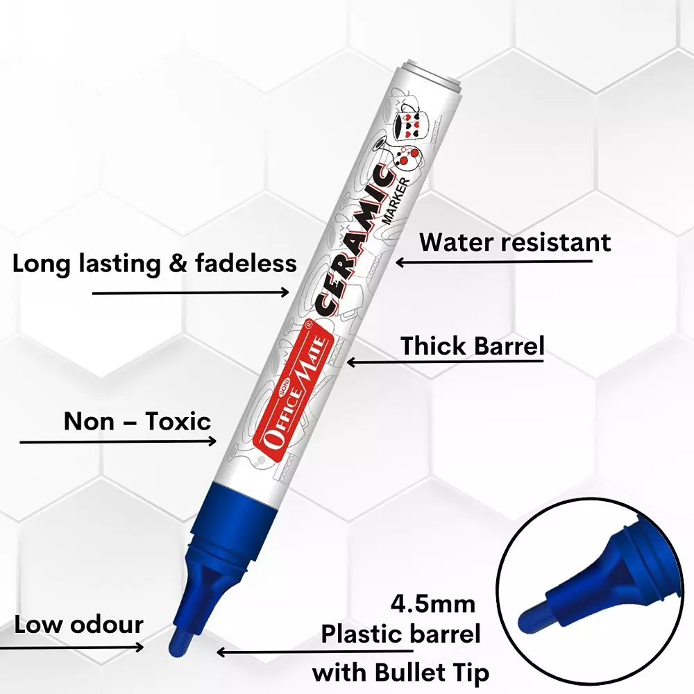 Soni Office Mate Ceramic Marker 4.5 mm Bullet Tip Long-Lasting, Smudge-Free, Fade Proof Ink for Ceramic, Rock, Glass Painting, Multicolor (Pack of 5)