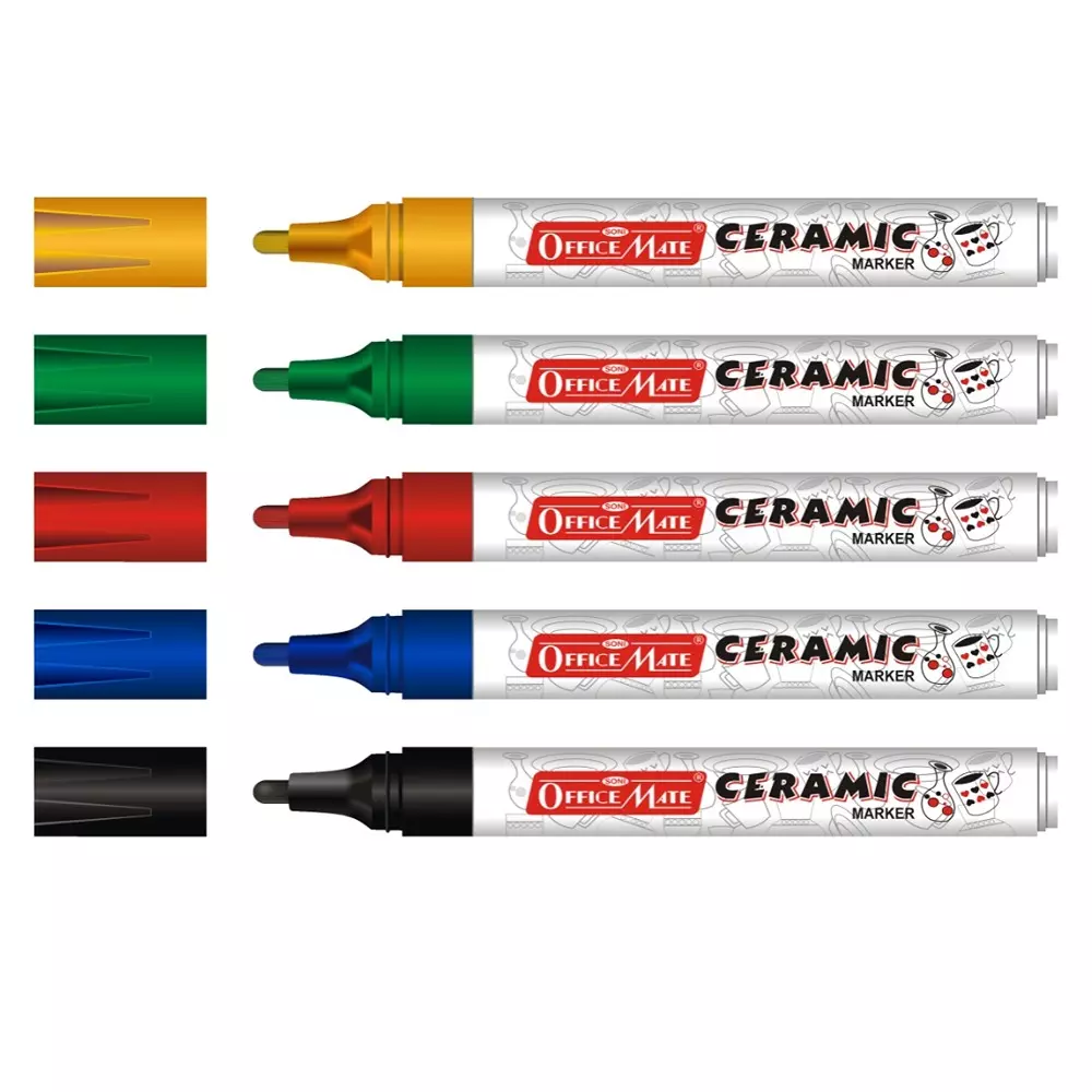 Soni Office Mate Ceramic Marker 4.5 mm Bullet Tip Long-Lasting, Smudge-Free, Fade Proof Ink for Ceramic, Rock, Glass Painting, Multicolor (Pack of 5)