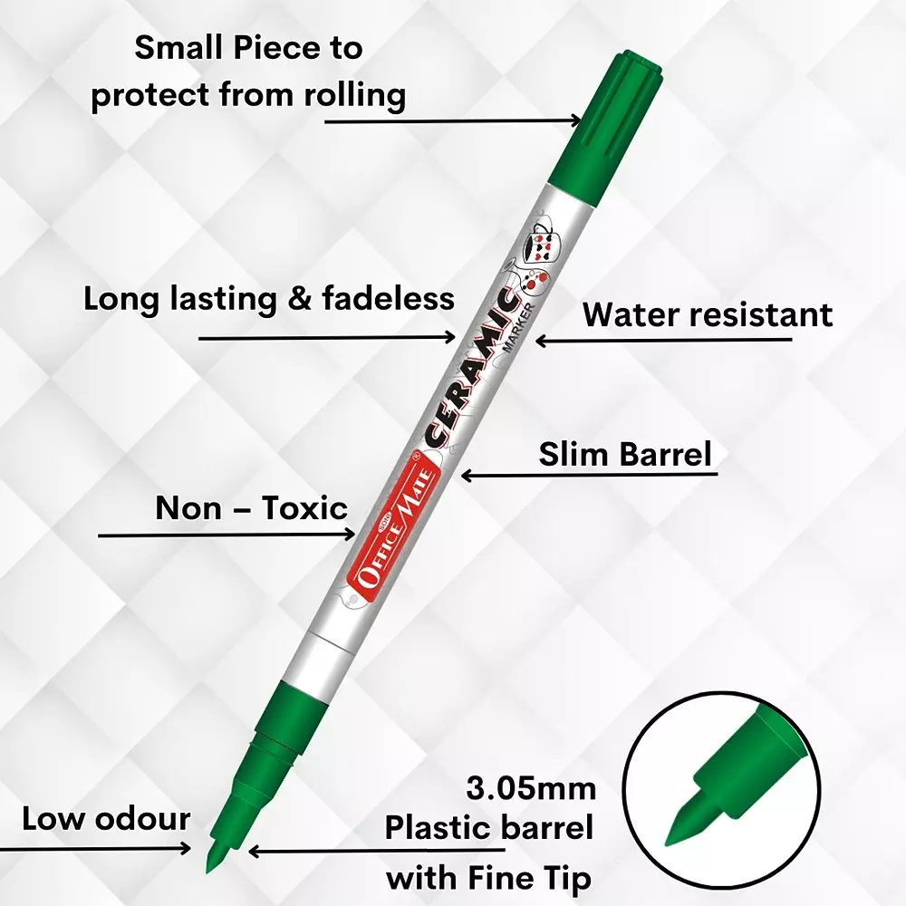 Soni Office Mate Fine Tip Ceramic Marker 3.05 mm Fine Bullet Tip Smudge-Free & Fade-Proof for Ceramic, Rock, Glass Painting, Multicolor (Pack of 5)