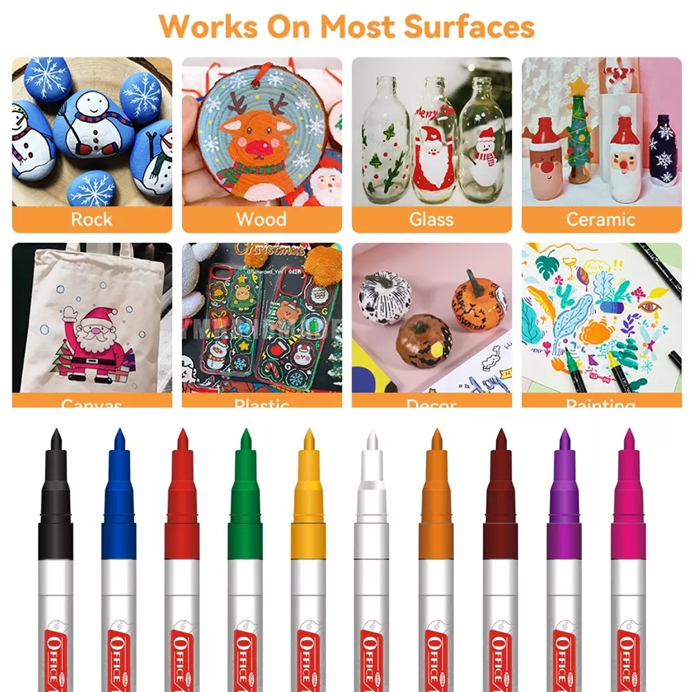 Soni Office Mate Fine Tip Ceramic Marker 3.05 mm Fine Bullet Tip Smudge-Free & Fade-Proof for Ceramic, Rock, Glass Painting, Multicolor (Pack of 10)