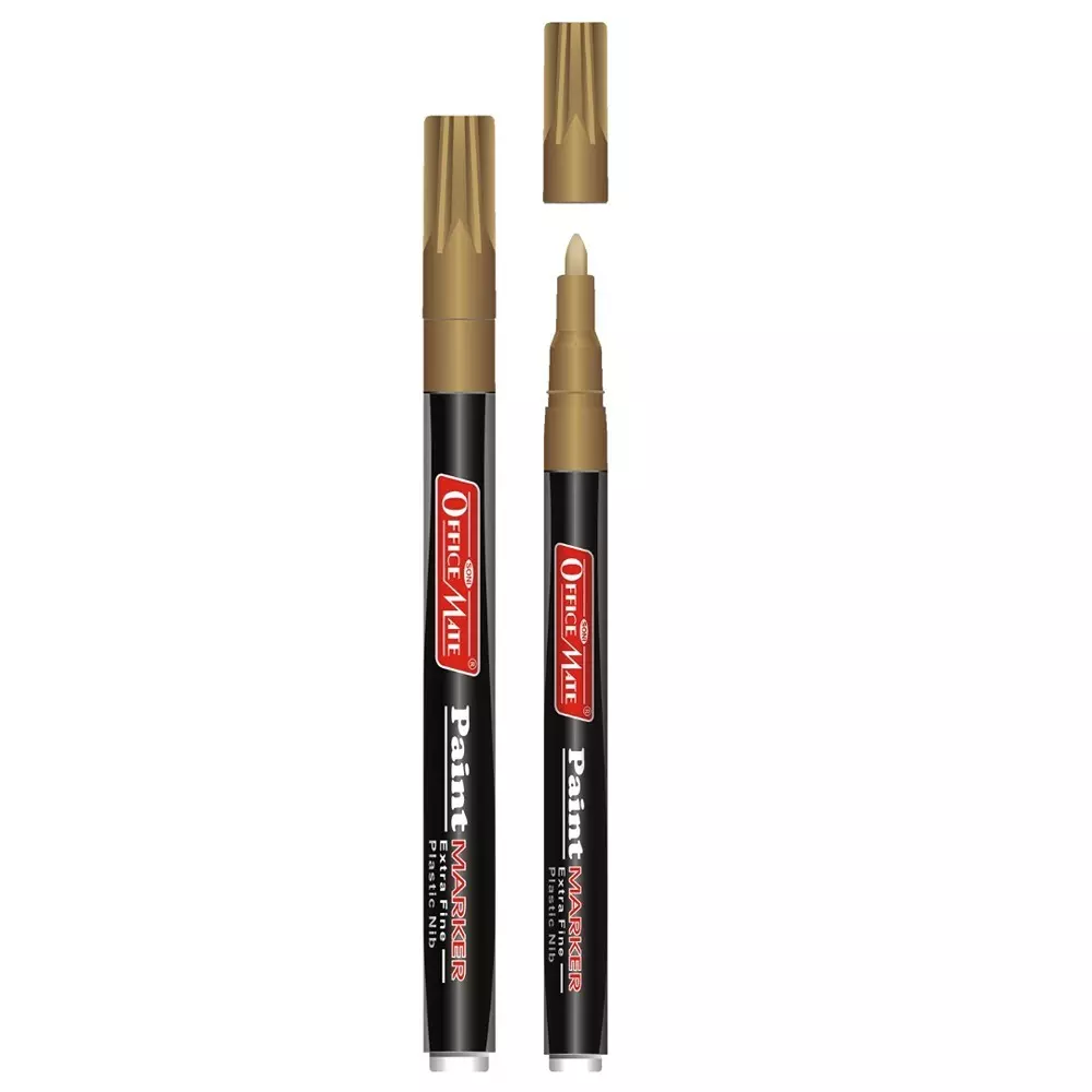 Soni Office Mate Fine Tip Metallic Paint Marker 3.05 mm Bullet Tip Multi-Surface, Oil-Based Ink for DIY, Crafts & Art Projects, Golden