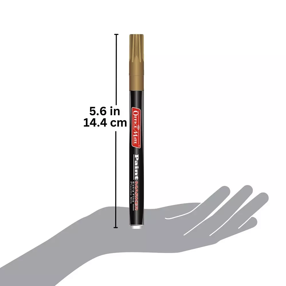 Soni Office Mate Fine Tip Metallic Paint Marker 3.05 mm Bullet Tip Multi-Surface, Oil-Based Ink for DIY, Crafts & Art Projects, Golden
