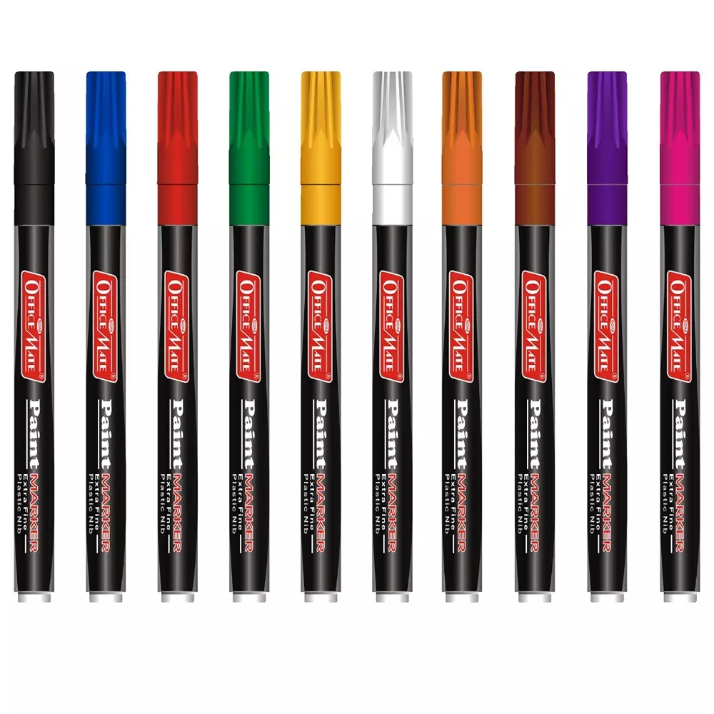 Soni Office Mate 3.05 mm Fine Tip Paint Marker Oil Based Vibrant Ink for School, Craft & Office Use, Multicolor (Pack of 10)