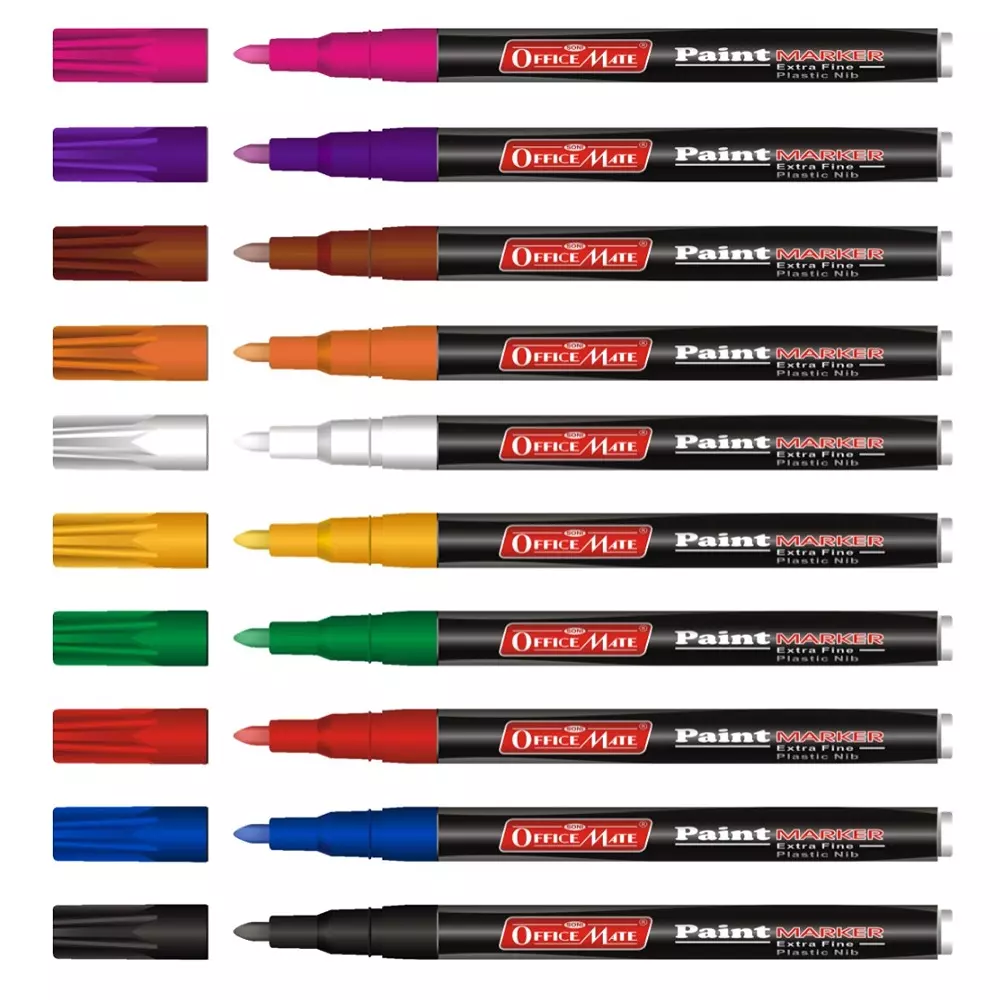 Soni Office Mate 3.05 mm Fine Tip Paint Marker Oil Based Vibrant Ink for School, Craft & Office Use, Multicolor (Pack of 10)