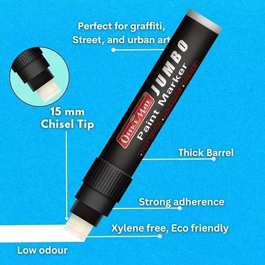Soni Office Mate Jumbo Paint Marker 15 mm Chisel Tip Oil-Based, Non-Toxic for Murals, Signage & Large Art, White