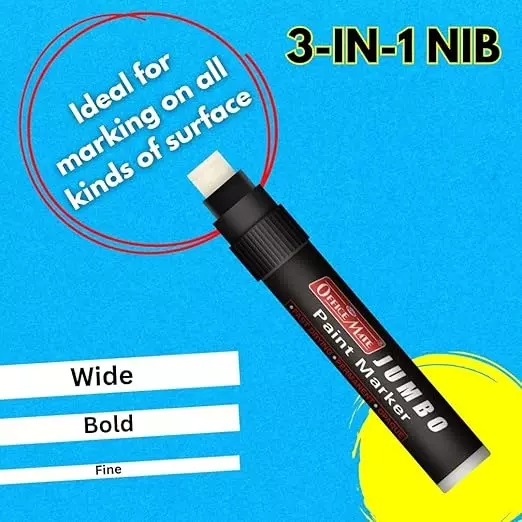Soni Office Mate Jumbo Paint Marker 15 mm Chisel Tip Oil-Based, Non-Toxic for Murals, Signage & Large Art, White