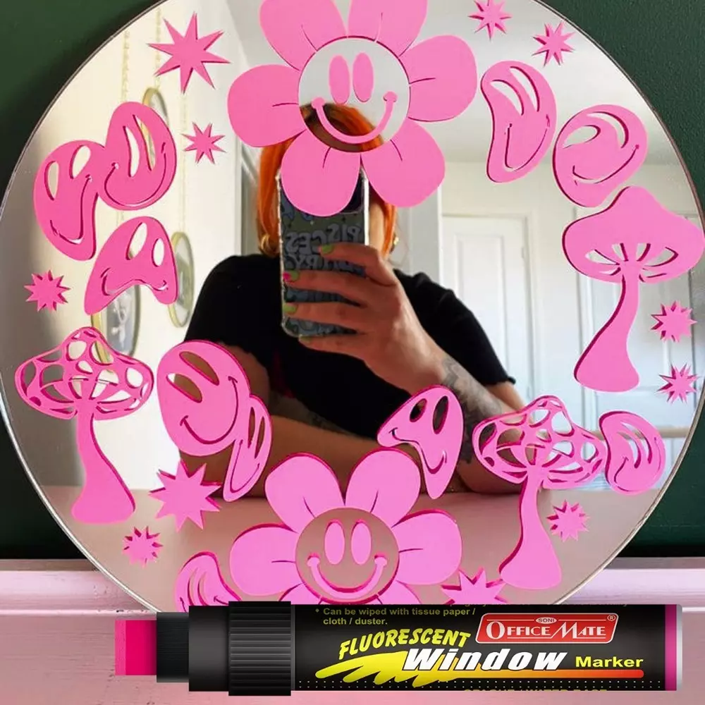 Soni Office Mate Jumbo Chalk Window Marker 15 mm Chisel Tip Smudge-Free, Easy Erase for Glass, Mirrors, Displays & More, Pink