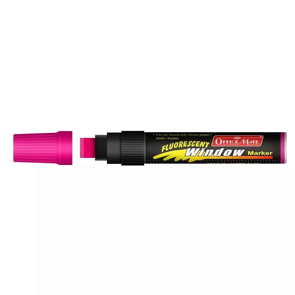 Soni Office Mate Jumbo Chalk Window Marker 15 mm Chisel Tip Smudge-Free, Easy Erase for Glass, Mirrors, Displays & More, Pink