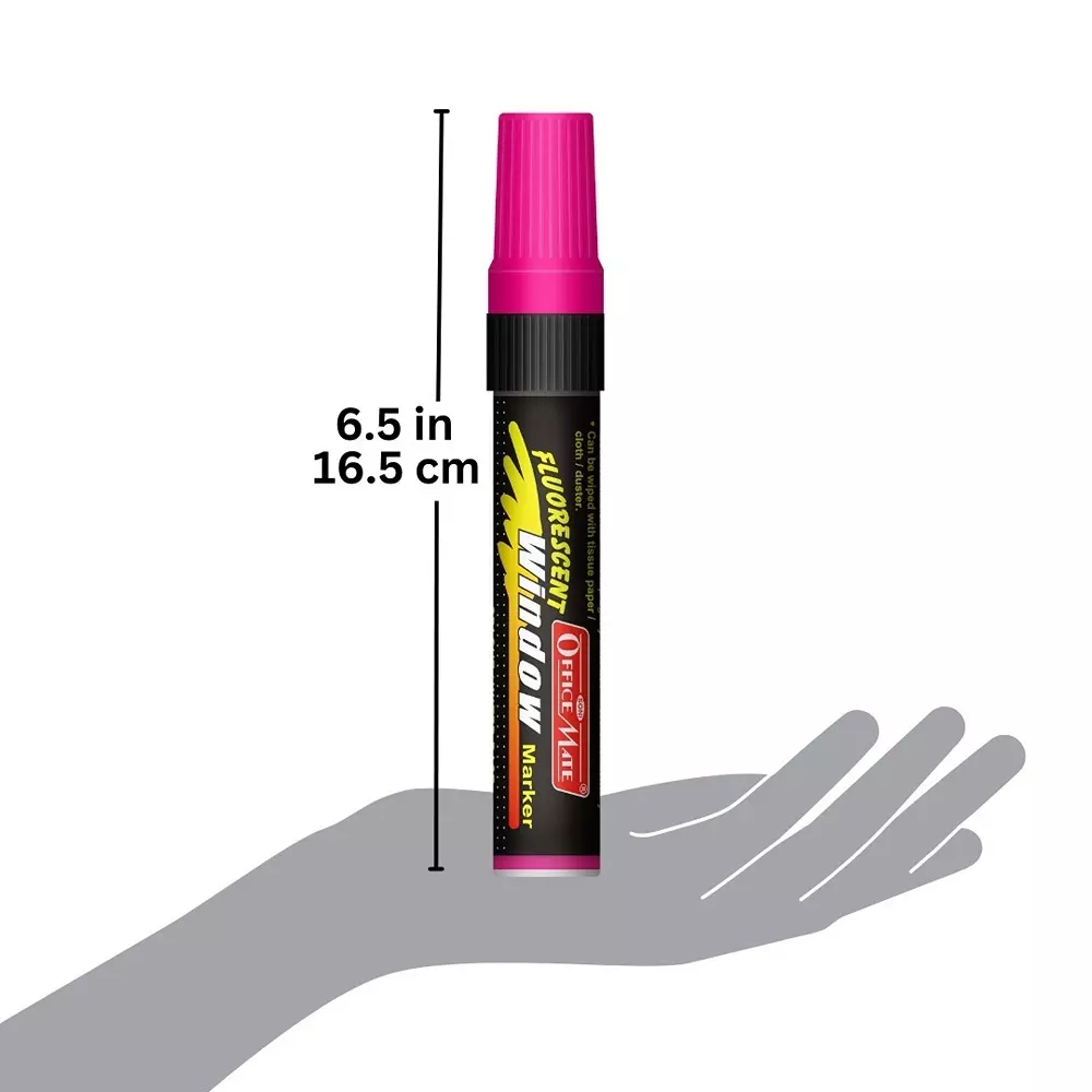 Soni Office Mate Jumbo Chalk Window Marker 15 mm Chisel Tip Smudge-Free, Easy Erase for Glass, Mirrors, Displays & More, Pink