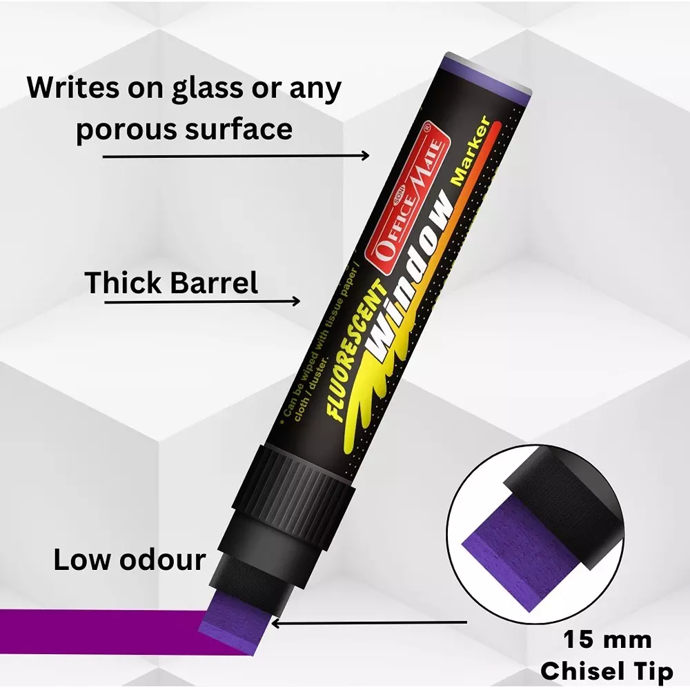 Soni Office Mate Jumbo Chalk Window Marker 15 mm Chisel Tip Smudge-Free, Easy Erase for Glass, Mirrors, Displays & More, Violet