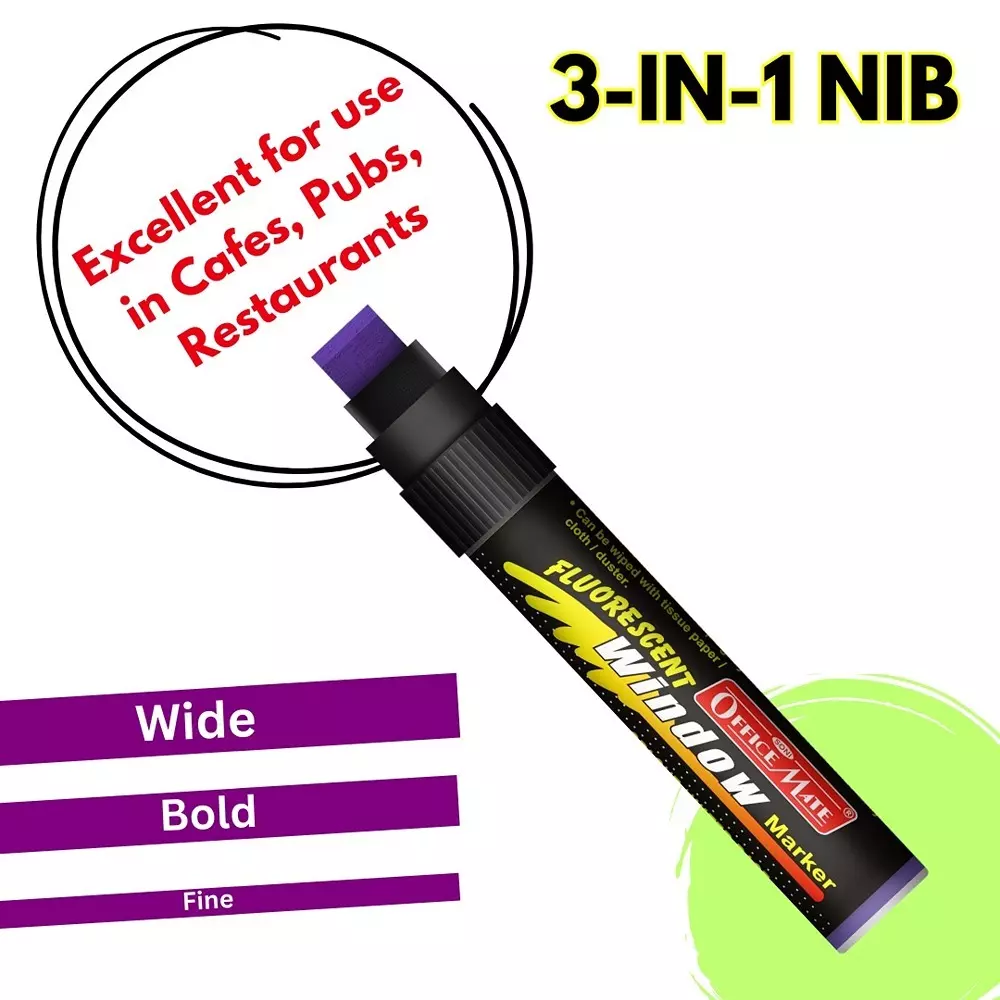 Soni Office Mate Jumbo Chalk Window Marker 15 mm Chisel Tip Smudge-Free, Easy Erase for Glass, Mirrors, Displays & More, Violet