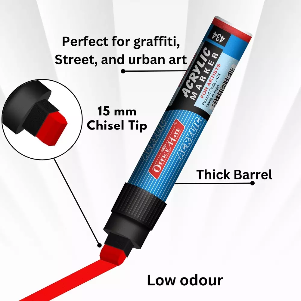Soni Office Mate Jumbo Acrylic Paint Marker 15 mm Chisel Tip Water Based, Non Toxic for Murals, Canvas & DIY, Blue