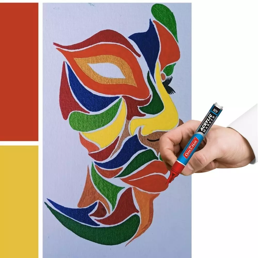 Soni Office Mate Fluorescent Acrylic Paint Marker Multi-Surface, Water-Based Ink 4.3 mm Bullet Tip Ideal For DIY & School Projects, Multicolor (Pack of 5)