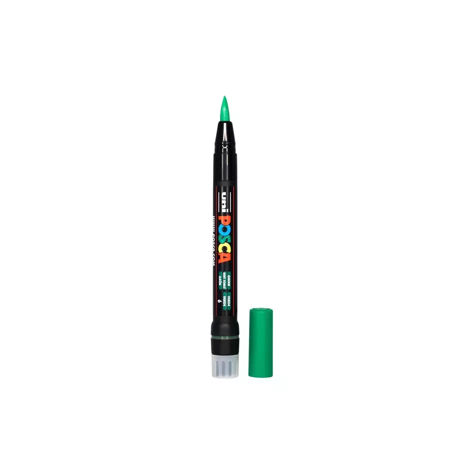 Uni Posca PCF-350 6 mm Ultra-Fine Tip Green Ink Water Based Posca Marking Brush (Pack of 5 Pcs)
