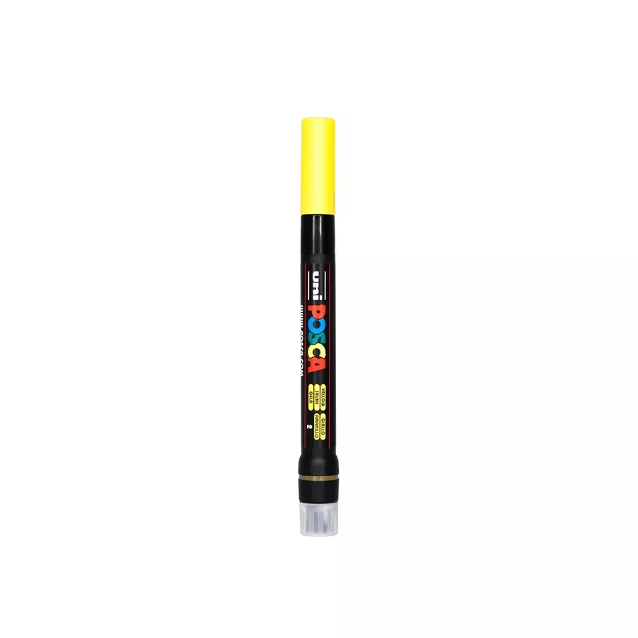 Uni Posca PCF-350 2 mm Ultra-Fine Tip Yellow Ink Water Based Posca Marking Brush (Pack of 5 Pcs)
