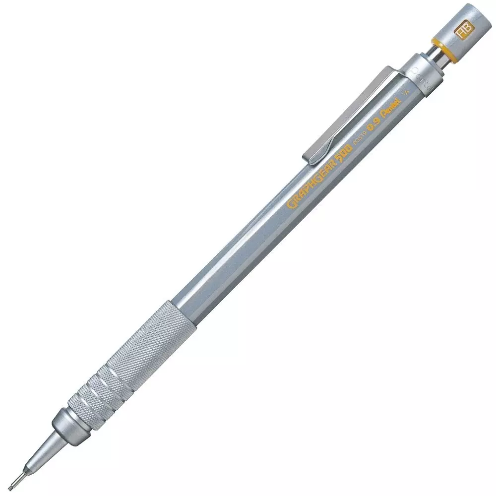 Pentel Push Mechanism Mechanical Drafting Pencil Silver 0.9 mm Tip Size for Home, School & Office Use
