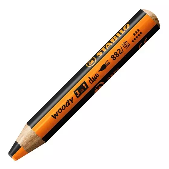 Stabilo Woody 3 in 1 Duo Multi Talented Pencil 10 mm Lead Diameter Orange & Black, 882/220-750-1PC