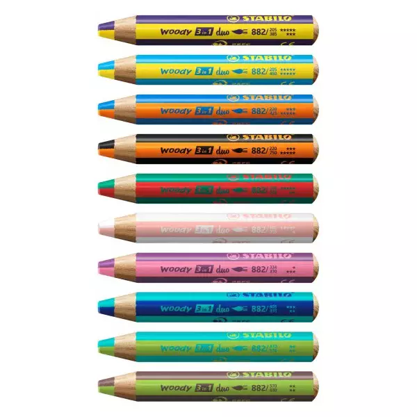 Stabilo Woody 3 in 1 Duo Multi Talented Pencil 10 mm Lead Diameter Yellow & Violet, 882/205-385-1PC
