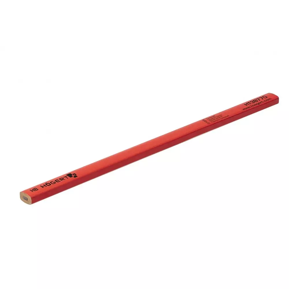 Hogert Technik Carpenter's Pencil HB Flat Shape Red Color and 240 mm Length, HT3B770