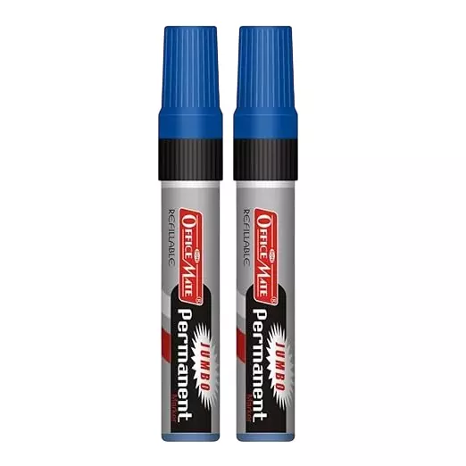 Soni Office Mate Jumbo Permanent Marker 10 mm Chisel Tip Non-Bleeding, Low Odor for Office, School, Home, Blue (Pack of 2)